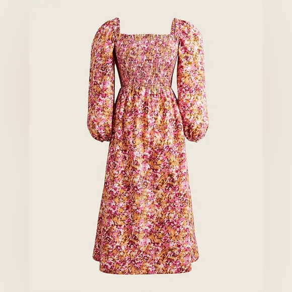 J. Crew Floral Long Sleeve Dress in Pink and Yellow - Picture 4 of 8